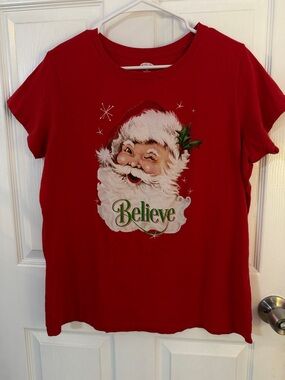 Holiday Time Red “Believe” Santa Claus Graphic T-Shirt Size 2X